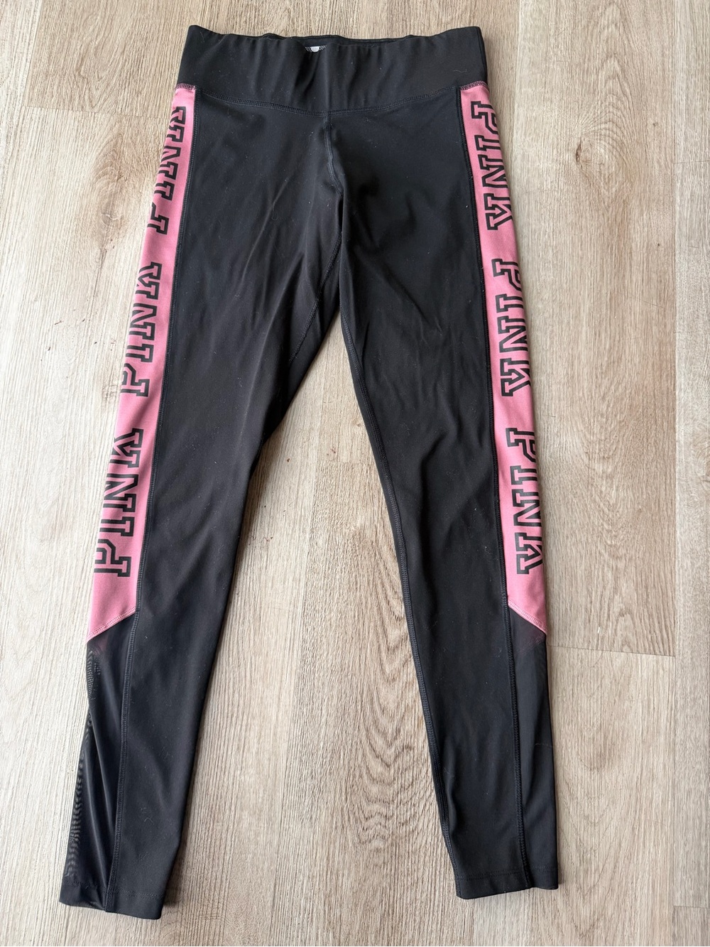 PINK Victoria's Secret Black Leggings with Pink Side Panels and Logo size S